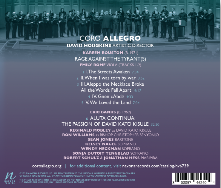 WE ARE HERE Album Back Cover. Photo: Coro Allegro at Symphony Hall ©David Degner